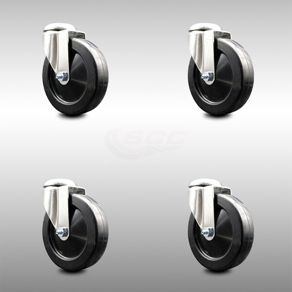 5 Inch 316SS Soft Rubber Wheel Swivel Bolt Hole Caster Set